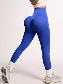 Easithlete Easithlete 女士纯色高腰休闲健身紧身裤 - 水藍色 - 查看 4