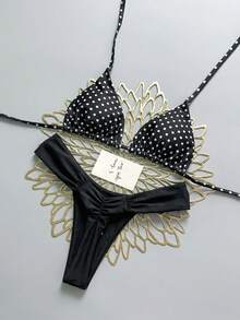 Swim Mod 26SS Spring/Summer Vacation Beach Polka Dot Cute Bikini Set - Black and White - View 1