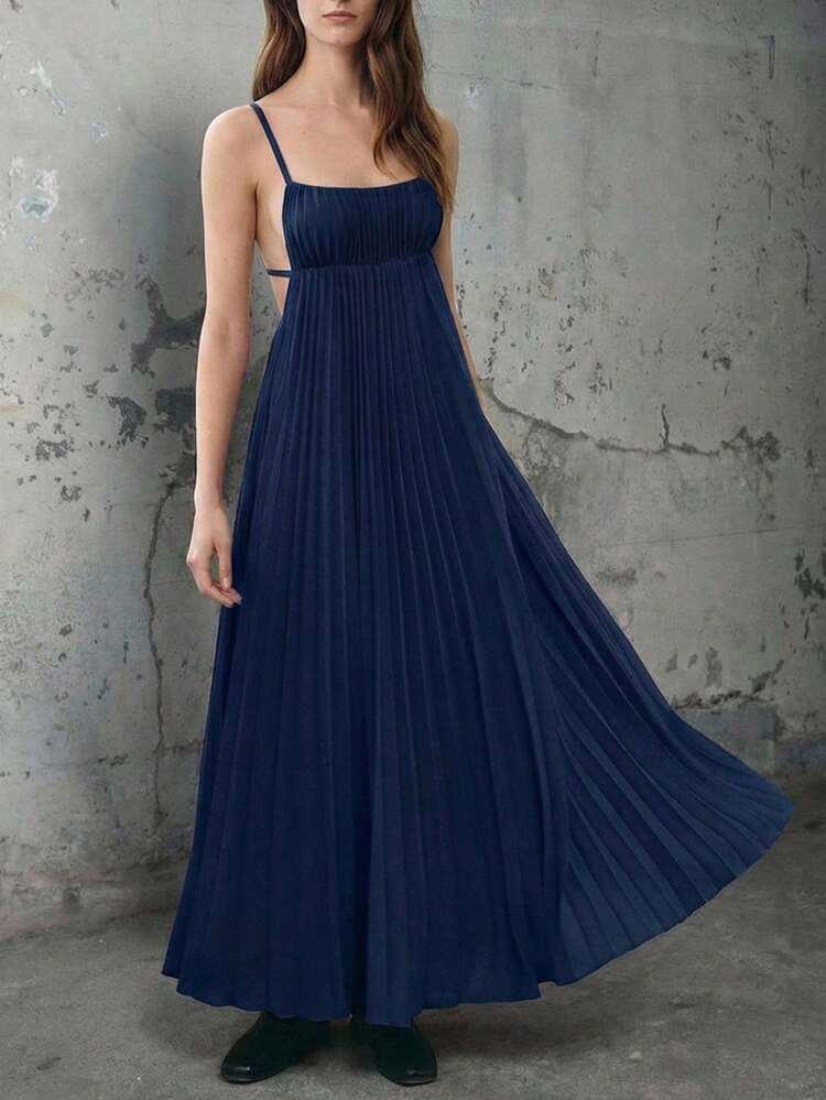 SHEIN Maija Women's Summer Vacation Dress, Minimalist Sleeveless Bohemian Solid Color Beach Dress, Elegant Vacation Outfit,Summer Dresses For Women