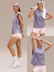 GLOWMODE Tank Top Katun Pima yang Dicuci, Nyaman, Bahu Lebar, Lubang Lengan Dalam Dua Lapis, Belahan Samping, Cocok untuk Olahraga, Latihan, dan Pakaian Kasual Sehari-hari. - Lilac Dream - View 7
