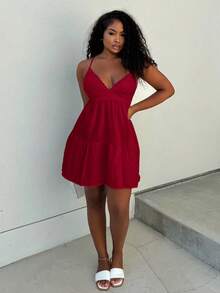 Alexandranx Gaun Terusan Wanita Tenun Warna Merah Anggur - Burgundy - View 3