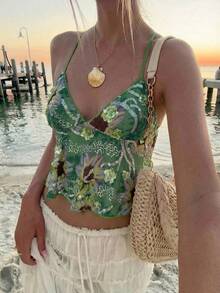 Aloruh 女式 Y2K 花卉印花亮片装饰性感时尚吊带背心 - 彩色 - 查看 3