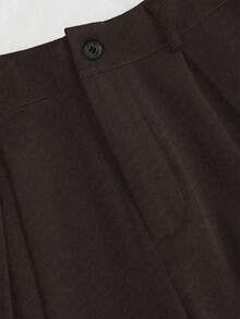 EMERY ROSE Plus Size Letter Print Wide Leg Casual Office Pants - Chocolate Brown - View 3