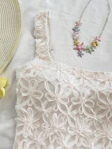 Soleia Vestido mini ajustado con cuello cuadrado sexy, tela texturizada con estampado floral, adecuado para citas, fiestas de jardín, fiestas del té, arreglos florales, estilo bohemio, vacaciones, vintage, primavera/verano - Albaricoque - Ver 4