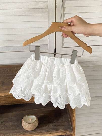 SHEIN 女婴可爱网纱刺绣多层裙