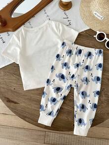 LMoss Kids Set de 2 piezas de pijama informal y holgado con estampado de dibujos animados para bebé niño, adecuado para el verano - Multicolor - Ver 2