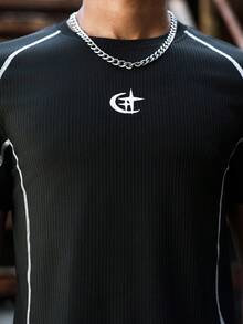 PAVTROS Men's Comfortable Star Print Contrast Stitching Slim Fit Short Sleeve T-Shirt Compression Shirts For Men Running Shirt For Men Rashguard For Men Pro Club Tshirt For Men - Black - View 5