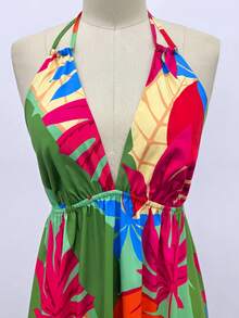 Lunelith SHEIN Lunessa 女士吊带露背V领系带腰部喇叭连衣裙 - 彩色 - 查看 8