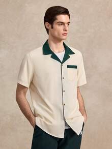 Courvante Áo sơ mi nam cổ tương phản không có áo phông cho mùa hè - màu xanh lá - Xem 9