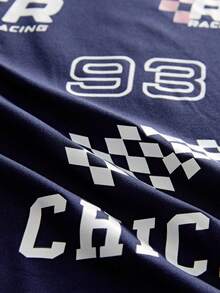 Manfinity Streetrush Men's Round Neck Short Sleeve Tee With Letter And Number Print, Casual Daily Wear - Navy Blue - View 5