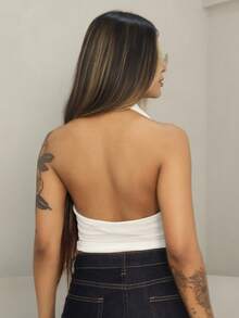 Rayane Ketlyn Women Scoop Neck Sleeveless Cropped Y2K Red Sexy Top, Stylish Plain Color - White - View 2