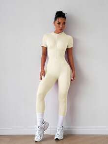 Easithlete Easithlete 女士拉链运动连体裤 - 奶油白 - 查看 4