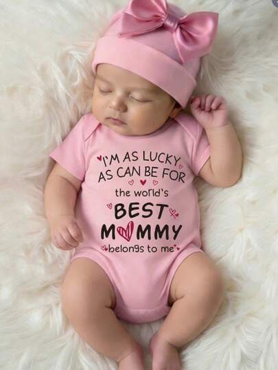 新生儿爱心印花圆领短袖连体衣