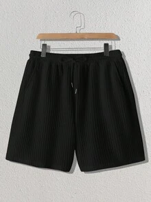 HIMLAND Bộ áo thun polo tay ngắn và quần short họa tiết sọc cho nam mùa hè, trang phục thoải mái - màu đen - Xem 3