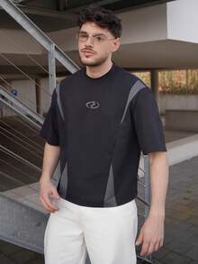 LEOGASHI LEOGASHI T-shirt décontracté à manches courtes col rond bicolore pour hommes - Gris foncé - Voir 5