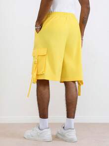 TOKVUE Men's Solid Color Elastic Waist Slant Pocket Casual Loose Shorts - Yellow - View 2
