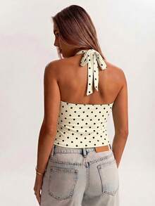 SHEIN BAE Áo tank top dáng suông cổ bèo màu nâu, chất liệu lưới, thích hợp mặc đi phố, đi làm, dạo phố, hẹn hò, tụ họp bạn bè, đi nghỉ mát ở Ý, và nhiều dịp khác. - Màu be - Xem 2