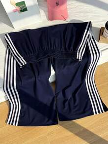 Comfortcana 海军蓝撞色条纹加大码裤 - 藏蓝色 - 查看 3