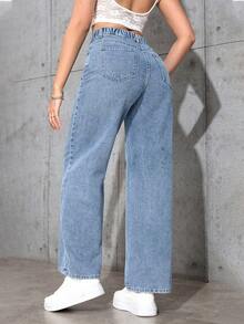 Rivivi Plus Size Women's Non-Stretch Washed Denim Jeans, Retro Vintage Mid-Rise Loose Relaxed Straight Leg Jeans - Light Wash - View 2