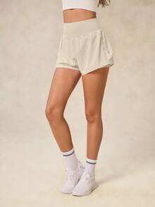 OutZeal Gym Shorts Women Sports Pink Shorts Solid Color Summer Spring Workout Breathable Stretch High Waist Built-In Shorts Ruffled Hem Design Active Bottoms - Apricot - View 11