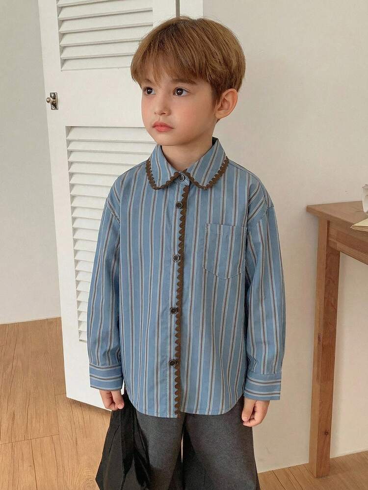 Young Boy Striped Patchwork Casual Versatile Daily Wear Shirt