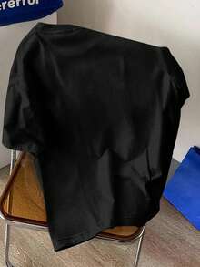 Manfinity Joysei Plus Size Men's Letter Embossed Knit Short Sleeve T-Shirt - Black - View 3