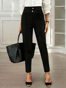 Miaspire Quần công sở nữ thời trang, thanh lịch với khóa kim loại - màu đen - Xem 7