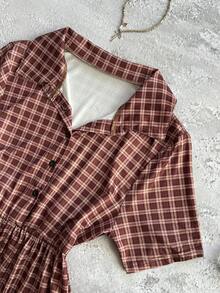 StreetHx Women's Loose Retro Plaid Babydoll Shirt - Brown - View 5