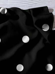 休闲简约复古波点印花V领荷叶边下摆加大码女式短袖衬衫，适合夏季穿着，黑色上衣，度假必备 - 彩色 - 查看 3