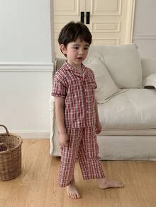 DAZY Leichte Jungen-Pyjamas Sommer Neu Farbblock Gestreift Junger Junge Schlafanzug Set, Jungen Loungewear - Bordeaux - Übersicht 4