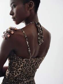 Aveloria Modichic New Fashionable Mesh Printed Leopard Print Slip Dress With Extra-Large Hem - Coffee - View 6