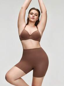 SHAPORA Plus Size Women High Waist Solid Color Shapewear Shorts - Brown - View 7