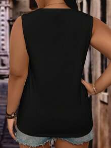 EMERY ROSE Plus Size Casual Solid Color Tank Top - Black - View 2