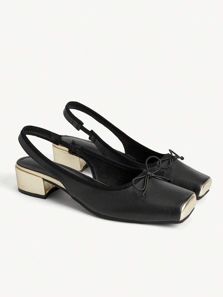 CUCCOO CHICEST Women's High Heels, Square Toe, Black Bow, Color Matching, Elegant, Fashionable And Comfortable Summer Shoes Wedding Shoes Bride Shoes