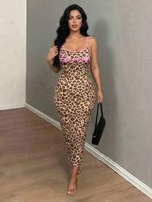 SHEIN SXY Đầm slip dự tiệc cỡ lớn dành cho nữ, in họa tiết da báo và chữ cái, kiểu dáng thanh lịch, thắt eo. - Nhiều màu - Xem 4