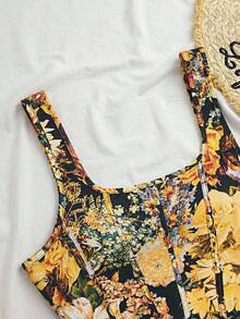 SHEIN VCAY 大码休闲碎花露脐背心 - 藏蓝色 - 查看 6