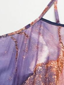 DreamSkyne Plus Size Ombre Starry Sky Print Pleated Dress Gym Brown Summer - Purple - View 4
