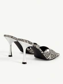 CUCCOO CHICEST Giày sandal cao gót nữ, họa tiết da rắn màu xám trắng, mũi vuông, kiểu dáng mule trap, sandal thời trang, dép cao gót phong cách retro cá tính cho các buổi hẹn hò và tiệc tùng. - Xám - Xem 4