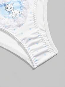 ROMWE Kawaii Quần lót hình trái tim chấm bi dễ thương có nơ - Màu xanh nhạt - Xem 3