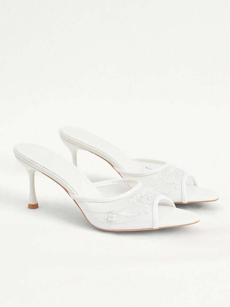 CUCCOO CHICEST Women Shoes White Head High Heel Mesh Embroidery Hot Diamond Open Toe Fashion Elegance With Skirt Women's High Heel Sandals Slippers