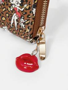 Betty Boop x SHEIN 1805040 1 Piece, Dark Leopard Print Red Lip Design Minimalist Style Zipper Coin Wallet, Suitable For Women - Multicolor 6 - View 3
