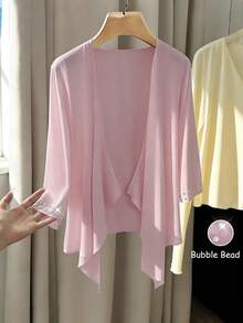 Franclia 法式奢华休闲披肩开衫，空调薄外套，轻薄夏季外套，防晒薄外套，中袖外套，衬衫式薄外套，女士薄外套 - 粉色 - 查看 3