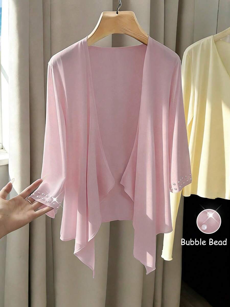 Franclia Áo khoác cardigan dáng suông sang trọng kiểu Pháp, áo khoác mỏng thoáng mát, áo khoác mùa hè nhẹ, áo khoác mỏng chống nắng, áo khoác tay lửng, áo khoác mỏng kiểu sơ mi, áo khoác mỏng nữ. - Hồng - Xem 1