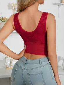 Myrelith Front Button Lace Fashionable & Comfortable Blouse - Burgundy - View 2