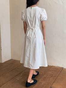 DAZY Tween Girls Denim Short Sleeve Dress, Fall Sun Dresses For Girl - White - View 2