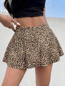 SHEIN EZwear 女款夏季豹紋裙褲，休閒豹紋動物印花迷你裙褲，適合度假 - 彩色 - 查看 6