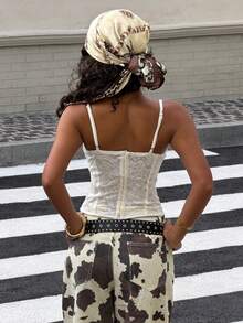 Muchica This Romantic Retro Lace Mesh Camisole Is Perfect For Holidays, Dates, Afternoon Tea, Vacations, Music Festivals, Bohemian Style, And Spring/Summer Wear. - White - View 2