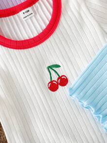 SHEIN Vintaside Kids 4pcs Baby Girl Casual Versatile Cute Embroidered Short Sleeve Tops - Multicolor - View 5