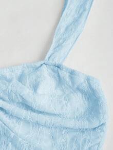 Sweetra Cropped Tube Top With Bowknot & Textured Print - Blue - View 6