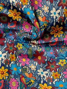 EMERY ROSE 大码女式休闲、优雅、复古、度假风、热带花卉图案、圆领、双层、短袖宽松衬衫；女式夏季服装；女装。 - 彩色 - 查看 7